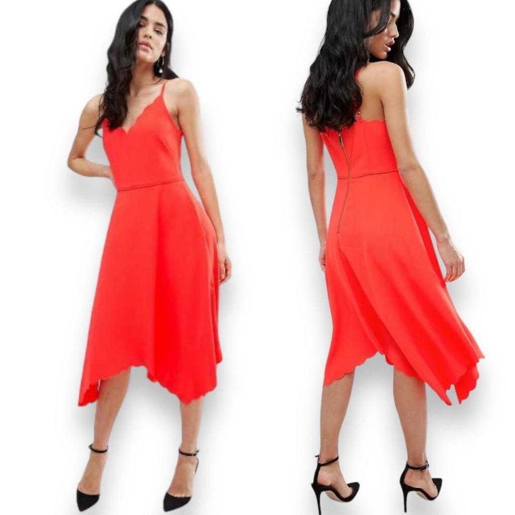 Ted Baker Women’s Simbah Scallop Asymmetric Hem Dress Coral Orange Size 3 (Us 8)